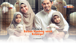 Ayah, Ibu, dan dua anak perempuan duduk di depan kambing